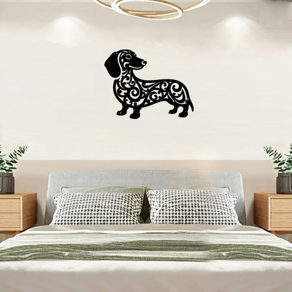 HELLOYOUNG 15.74 Inch Dachshund Dog Metal Wall Sculpture Whimsical Playful Dog Drawings Design Art of Murals Ideal for Balconies & Dog Pet Homes Pet-Themed Decoration