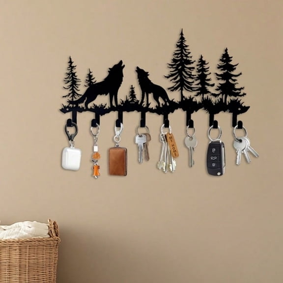 HELLOYOUNG 15.74 Inch Wolves and Jungles Iron Painting Wall Hooks Close To Nature Garden and Patio Outdoor Decor Multi Hook for Decor Sturdy and Durable Rust Proof Suitable for Outdoor Decorate