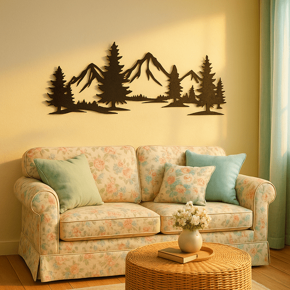 "HELLOYOUNG 15.74 Inch Rustic Metallic Forest & Mountain Wall Art  Evergreen Tree Design Tiki Farmhouse Hanging Decor for Kids Room Living Room Markers Sign"