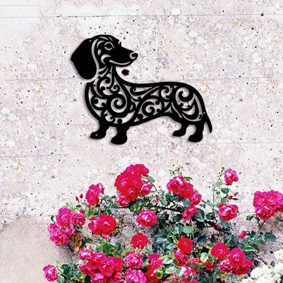 HELLOYOUNG 15.74 Inch Whimsical Dog Metal Art Dachshund Wall Sculpture Durable Rustic Art Centerpieces Indoor/Outdoor Decor for Gardens & Pet Lovers Decorative Plaque