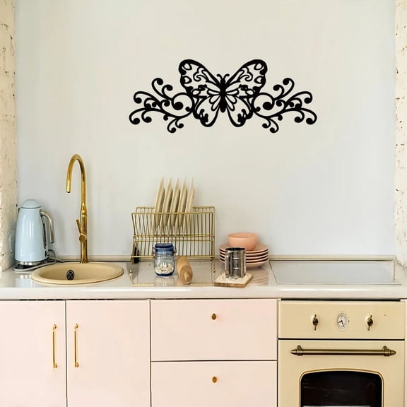 HELLOYOUNG 15.74 inch Metal Butterfly Scroll Wall Art Wall Decor Art Hanging for Bathroom/Bedroom Home Decor and Nursery Wall Hanging Beautify the space