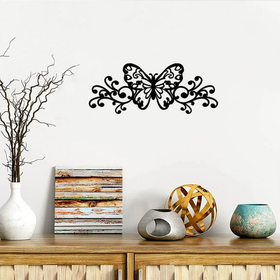 HELLOYOUNG 15.74 inch Metal Butterfly Scroll Wall Art Wall Decor Home Decorative Objects suitable for Lobby/Living Room Beautiful Metal Butterfly Housewarming Gift