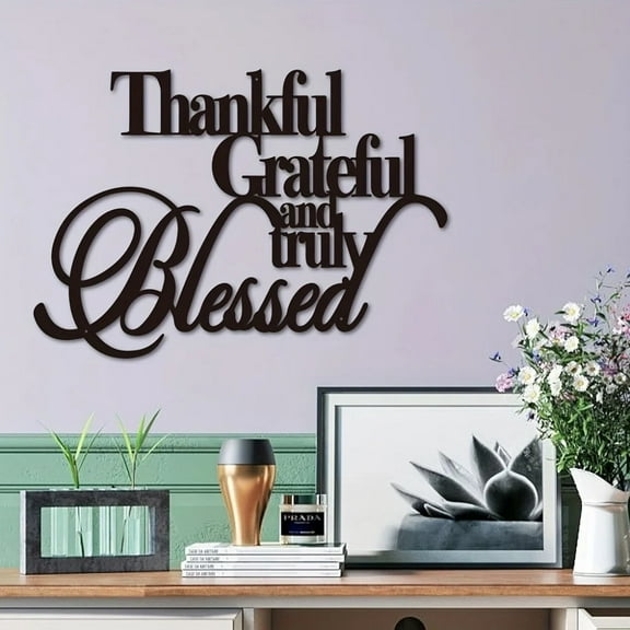 HELLOYOUNG 15.74 inch Thankful Grateful and truly Blessed Iron Art hook Metal Art Prints Classic Pattern Wall Hanging for Bedroom/Entryway Hide defects Exquisite texture