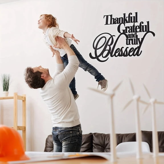 HELLOYOUNG 15.74 inch Thankful Grateful and truly Blessed hanging Metal hook Decoration Wall Decals Wall Stickers Hanging for Living Room/Entryway Simple style Highly practical