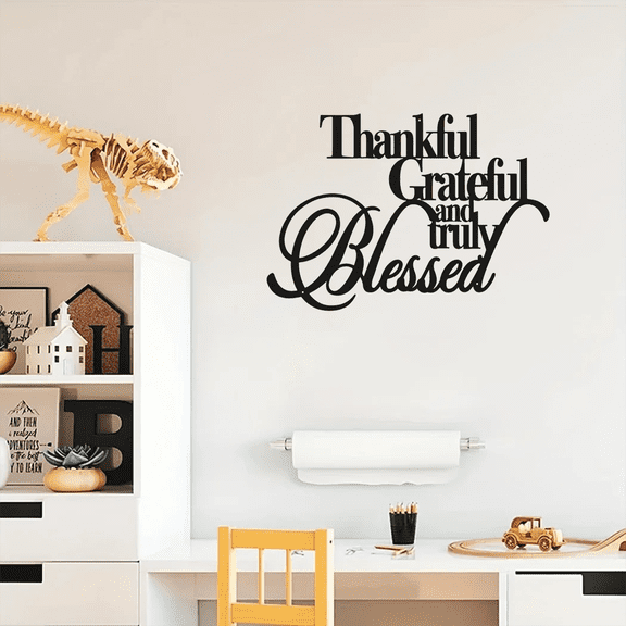 HELLOYOUNG 15.74 inch Thankful Grateful and truly Blessed iron Art Hanging hook Metal Wall Decoration Wall Hanging for Bathroom/Kitchen Wall Transformation Artifact Clean lines