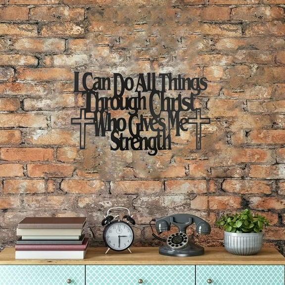 HELLOYOUNG 15.75 - Inch Metal Wall Art I Can Do All Things Through Christ Iron Painting with Cross Faithbased Wall Decor Inspired Cutout Design Inspirational Wall Decor Faith-Based Home Decor