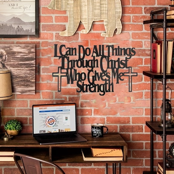 HELLOYOUNG 15.75 - Inch Versatile Iron Cross Decor I Can Do All Things Through Christ Metal Wall Art with Inspirational Cutout Letters Hanging Organizer Eco-Material Faith-Based Gift