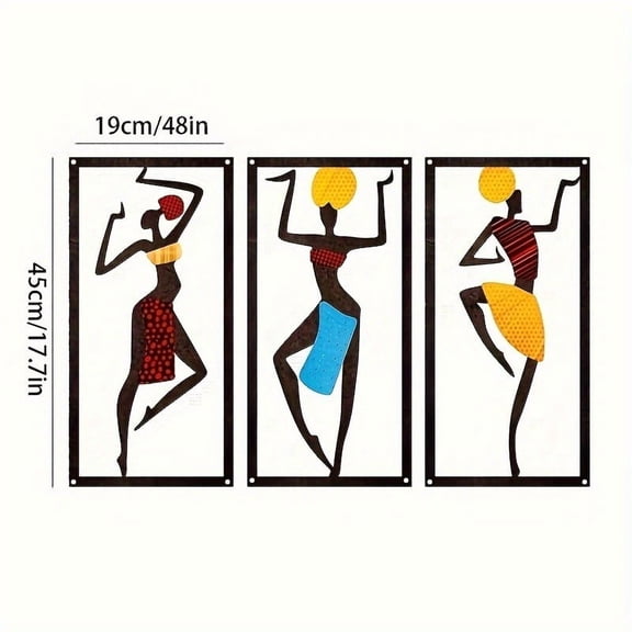 HELLOYOUNG 15 Inch 3pcs Dancing African Girl Silhouette Wall Art - Ethnic Style Female Figures with Captivating Ethnic Charm& Living Room Exotic Cultural Wall Enhancement