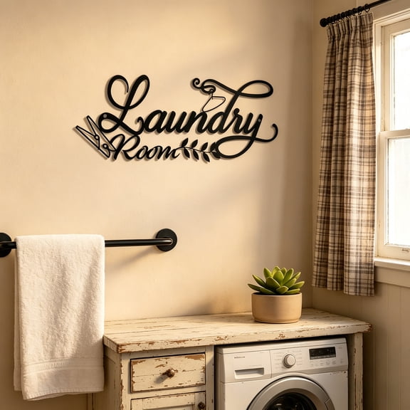 HELLOYOUNG 15 Inch European Retro Metal Wall Art Black Iron Laundry Sign with Hook Design Classic Retro Pattern Perfect for Laundry Room/bar Decorative Objects Basement Decor
