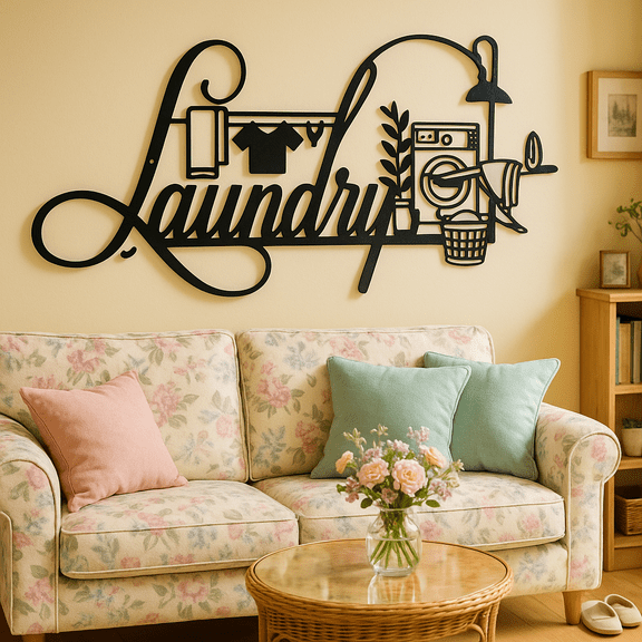 HELLOYOUNG 15 Inch Farmhouse-Inspired Laundry Metal Wall Art Sign with Vintage Washing Machine and Clothesline Design Perfect Hanging Decoration for Modern Home Laundry Rooms