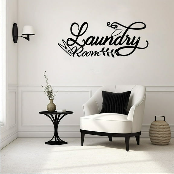 HELLOYOUNG 15 - Inch Modern Retro Black Iron "Laundry" Sign Metal Wall Art with Cursive Lettering Rustic Metal Sign Laundry Room Decor Creates Practical & Stylish Atmosphere