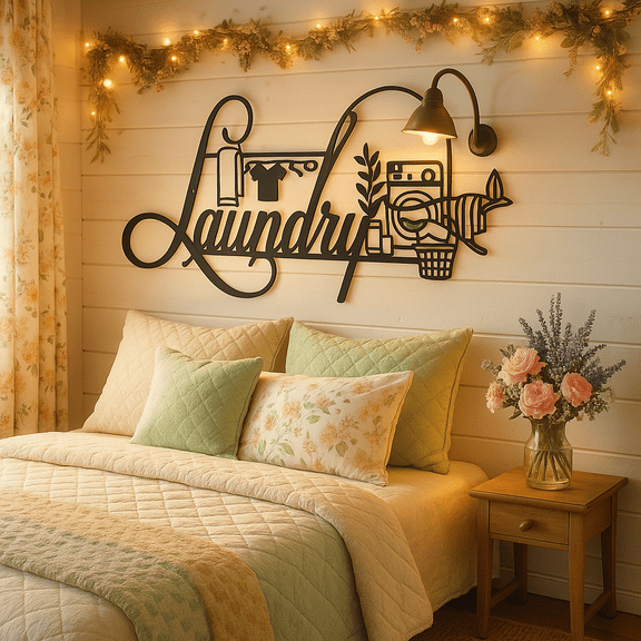 HELLOYOUNG 15 Inch Rustic Laundry Decor Sign Farmhouse-Inspired Hanging Decor Metal Wall Sculpture, Ideal Hanging for Modern Laundry Spaces & Homes