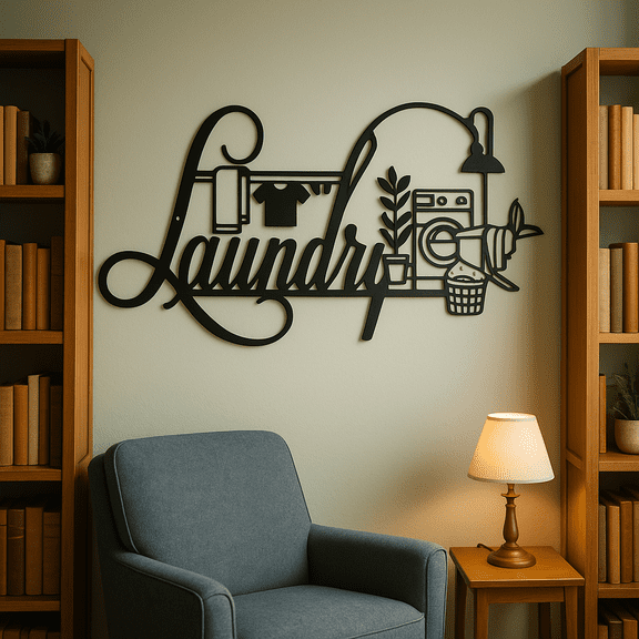 HELLOYOUNG 15x9 Inch Charming Laundry Room Metal Banners Rustic Farmhouse Laundry Art Prints Wallpaper Strippers Wall Decals & Stickers Metalwork Ideal Hanging Laundry Area & Home Sign