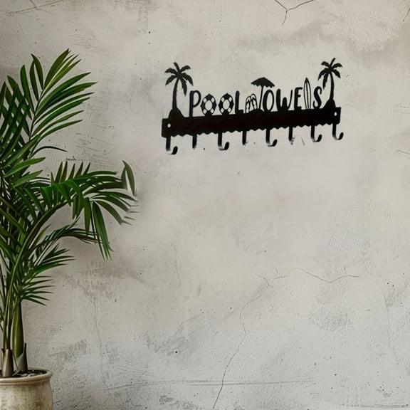 HELLOYOUNG - 16.1 Inch Durable Tropical Beach Iron Hooks 8 Hook Function Palm Tree/Umbrella Sign Rust - Resistant Ideal for Beach Entrance Stylize Space Swimsuit Organizer Home Organizers