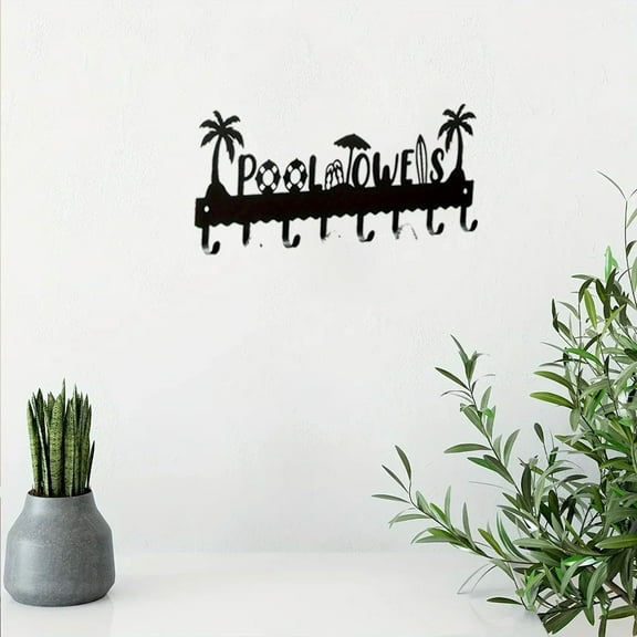 HELLOYOUNG - 16.1 Inch Tropical Palm Trees Iron Painting Wall Hooks Beach Umbrella Design 8 - Hook Metal Art Rust - Resistant Perfect for Beach House/Patio Cover Defects