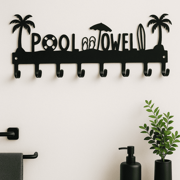 HELLOYOUNG Wall Hooks Tropical Palm Trees Beach Umbrella Design 8 Hook Rust-Resistant 16.1 Inch