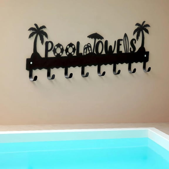 HELLOYOUNG 16.1 Inch Tropical Palm Trees Iron Painting Wall Hooks Wall Pediments  Beach Umbrella Design 8 Hook Metal Art Rust Resistant Perfect for Beach House Patio Cover Defects