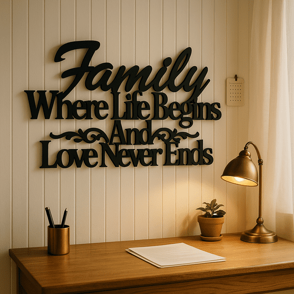 HELLOYOUNG 16.14 Inch Sophisticated Family Quote Love Never Ends Metal Sign Wall Art in Garden and Patio Outdoor Decor Creates Warming Atmosphere & Enhances Luxury "
