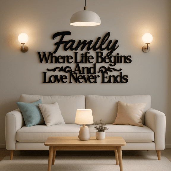 HELLOYOUNG 16.14 inch Metal Wall Art Decor -"Family Where Life Begins & Love Never Ends" Quote with Floral Accents Sophisticated Design Home Accent for Living Room Entryway Home Dcor Gift