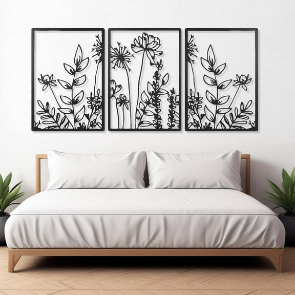 HELLOYOUNG 16.5 inch Exquisite 3pcs Set of Black Flower Wall Decor Art Home Decorative Objects suitable for Living Room/Entrance Wall Sculptures Beautify the space