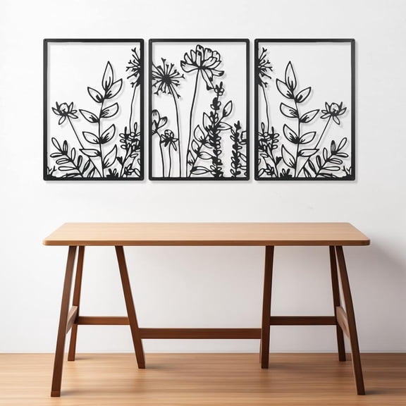 HELLOYOUNG 16.5 inch Exquisite 3pcs Set of Black Flower Wall Decor Art Outdoor Decorations Wall suitable for dormitory/library Elegant Metal Art Add color