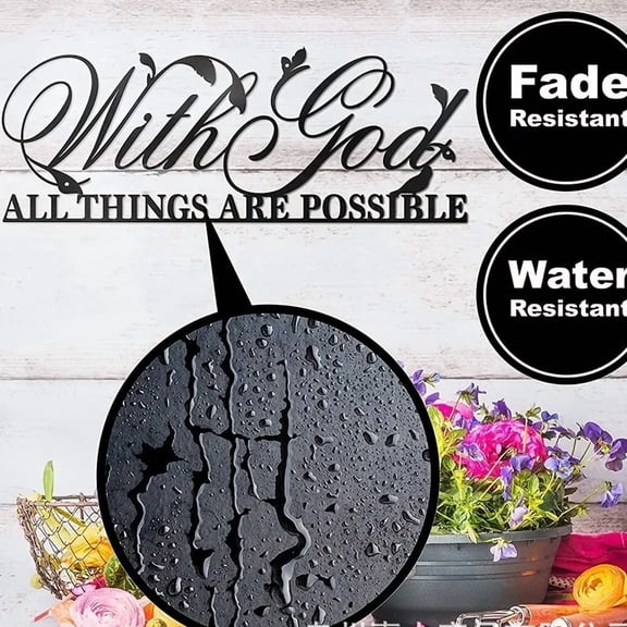 "HELLOYOUNG 17.32 - Inch Bible Verse Iron Panel ""With God All Things Are Possible"" Decor, Metal Art Wall Decals & Stickers Ideal for Entrance/Bedroom, Create Faith - Filled Atmosphere"