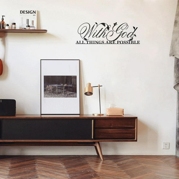 "HELLOYOUNG 17.32 - Inch Bible Verse Iron Panel ""With God All Things Are Possible"" Decor, Metal Art Wall Decals & Stickers Ideal for Entrance/Bedroom, Create Faith - Filled Atmosphere"