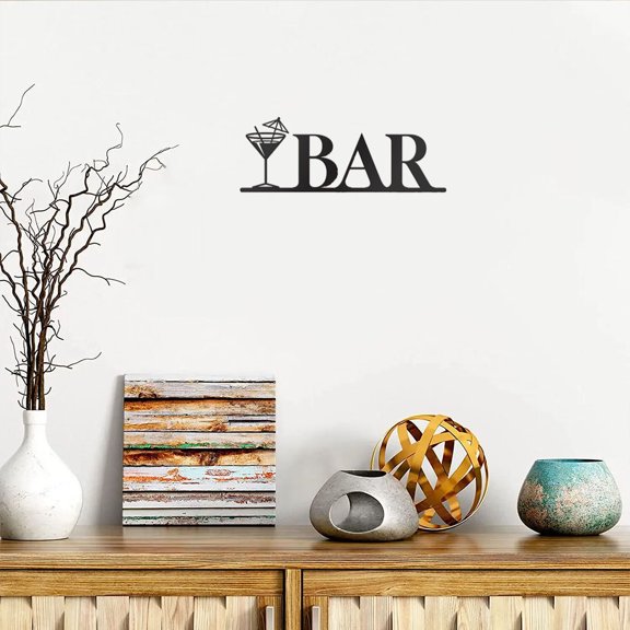 HELLOYOUNG 18 inch Black Metal "BAR" Sign Wine Glass Wall Decorative Classic pattern Objects suitable for bar/Kitchen Centerpieces Exquisite texture