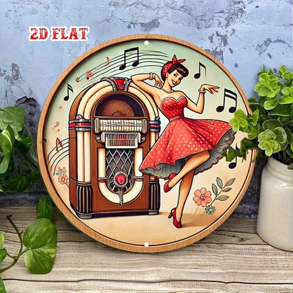 HELLOYOUNG 1950s Retro Jukebox Metal Wall Decor 2D Flat Medieval Modern Beauty Art Logo Design for Home Bar Garage Vintage Gift