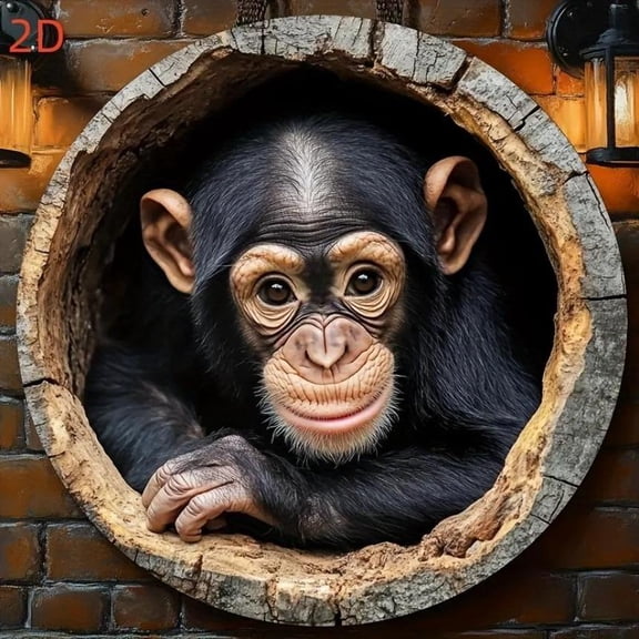 HELLOYOUNG 1PC 2D Plane Classic Two-Dimensional Wall Decoration Retro Monkey Theme Round Wreath Bohemian Style Multi-Purpose Kitchen Cafe Home Living Room Office Wall Decoration