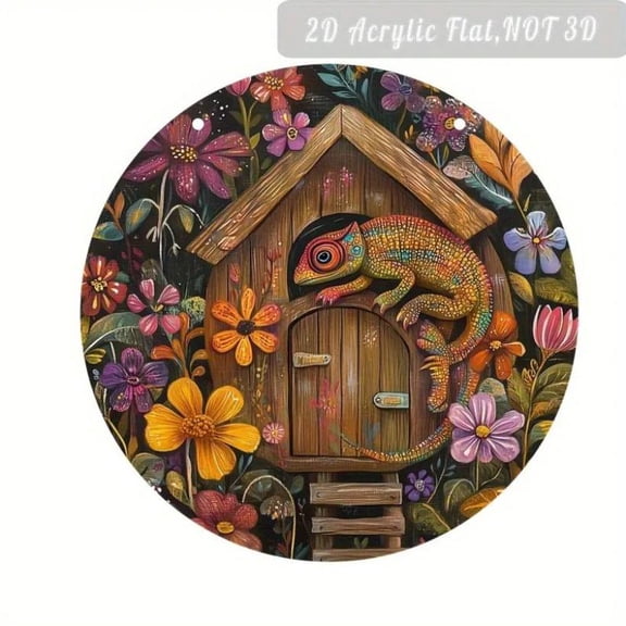 HELLOYOUNG 1PC 2D Plane, Round Door Hanging Decoration - Country Farmhouse Style Lizard and Floral Pattern - Vintage Country  Wall Art -8x8inch (20x 20cm )