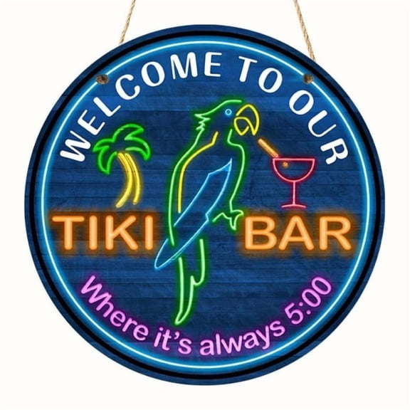 HELLOYOUNG 1PC 2D Plane Round Hanging Decorative Sign, Round Nameplate, Island Bar Sign TIKI Bar, Suitable for Wall Door Front Yard Decoration, Wall Art Decoration, Home Decoration