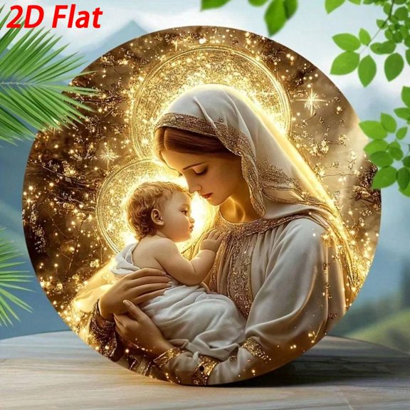 HELLOYOUNG 1PC Vintage Mary Themed Circular Metal Sign, Rustproof Outdoor Garage Wall Decor, Retro Tin Plate for Home Bar Shop