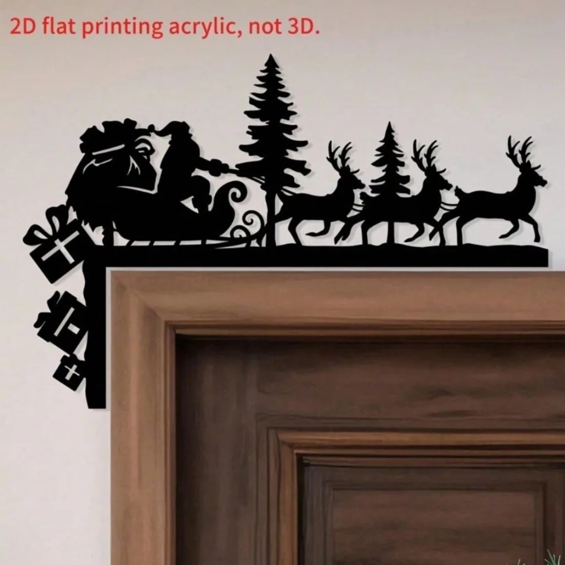 HELLOYOUNG 1Pc Santa Reindeer Antler Metal Wall Art, 2D Flat Christmas Holiday Door Decor for Indoor Outdoor Home Garden