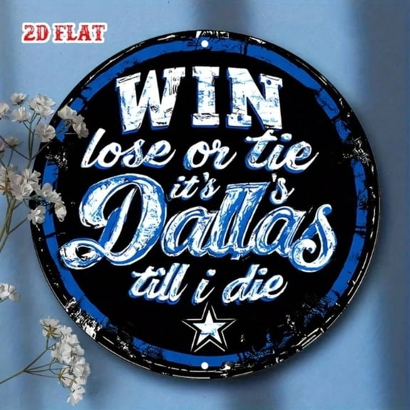 HELLOYOUNG 1pc 2D Flat Rustic Dallas Football Sign - Round Aluminum Metal Decor for Home Living Room Bedroom Wall