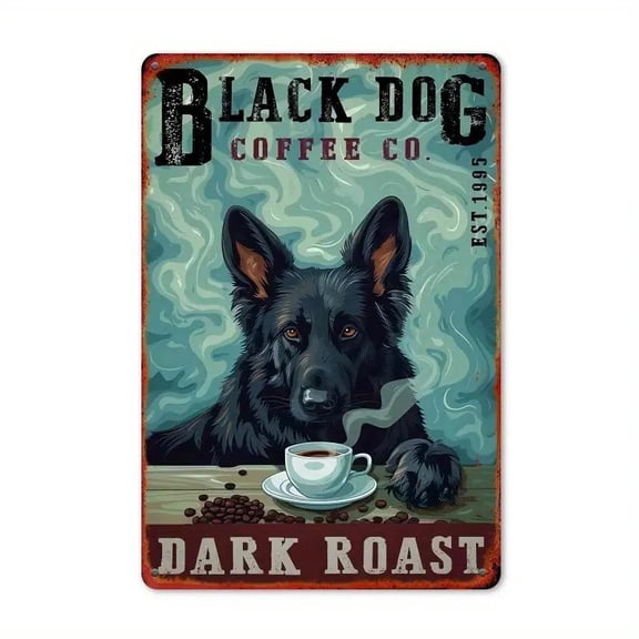 HELLOYOUNG 1pc Black German Shepherd Metal Sign, Vintage Copper, Wall Art Decoration, Size 7.8x 11.8inch , for Kitchen, Home, Garden, Wall, Bar, Cafe