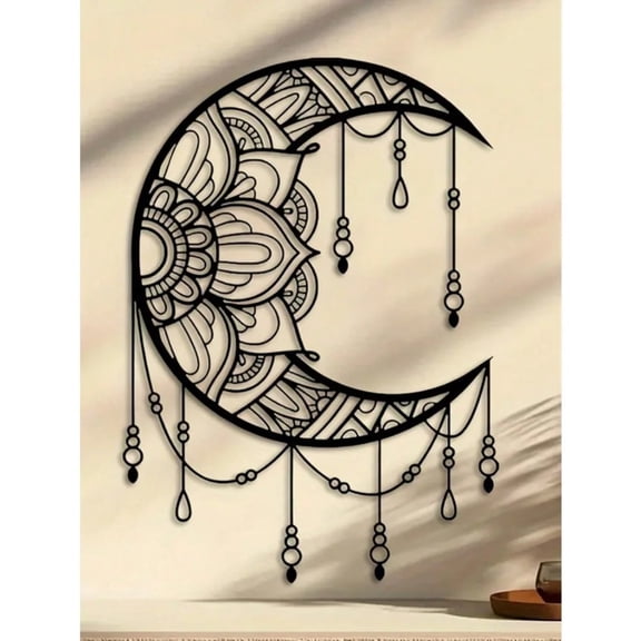 HELLOYOUNG 1pc Boho Metal Mandala Moon Hanging Wall Art Decor - Simple Rustic Sculpture for Home Add A Sense of Layering Wedding, Gift