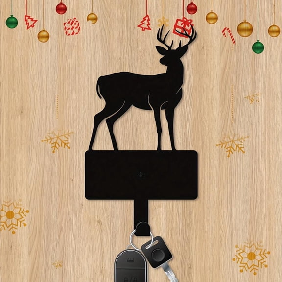 HELLOYOUNG 1pc  Christmas Deer Metal Key Holder Hook Wall Mounted Iron Towel Rack Farmhouse Entryway Organizer Home Decorative Hanger for Bathroom Kitchen Festive Scene Decor