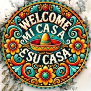HELLOYOUNG 1pc Metal "Mi Casa Su Casa" Welcome Sign 8x8 Inch Floral Mexican Folk Art Wall Decor, Easy To Hang Housewarming Gift for Home Kitchen Bedroom Bar