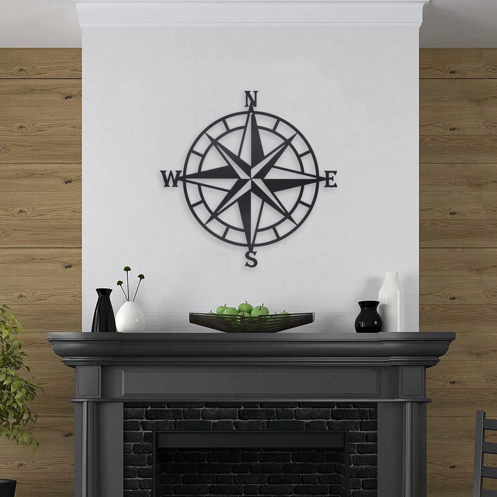 HELLOYOUNG 1pc Metal Nautical Compass Wall Decor Retro Navigation Art ...