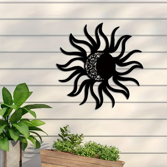 HELLOYOUNG 1pc Metal Sun Moon Wall Art Decor, Iron Silhouette Sign for Living Room Bedroom, Large Moon Phase Hanging Ornament
