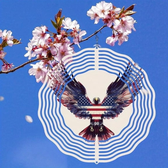 HELLOYOUNG 1pc Patriotic Eagle American Flag Metal Mandala Wind Chime, 360 Rotating Wind Spinner for Outdoor Garden Balcony Yard Decor Iron Sun Catcher Durable Gift for Home