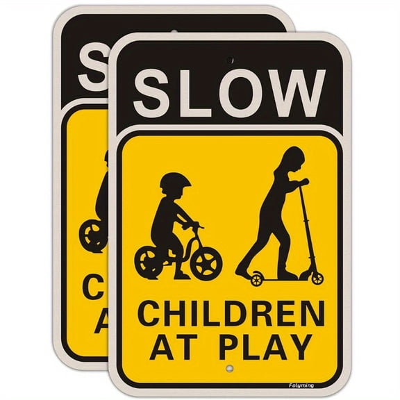 HELLOYOUNG 1pc  Slow Down Children At Play Metal Yard Sign - Reflective Rustproof Waterproof Decorative Wall Sculpture for Neighborhood Safety, Easy Install