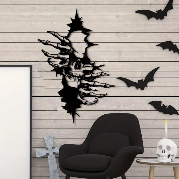 HELLOYOUNG 1pc Spine-Chilling Scary Skeleton Metal Wall Decor - A Modern Halloween Masterpiece for Interior and Outdoor Home Decor Wall Decoration Items