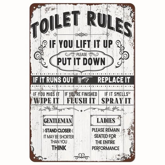 HELLOYOUNG 1pc Toilet Rules Humorous Vintage 8*12 Inch mental Sign Wall Decor for Bathroom Ideal for Humor Decor Lovers