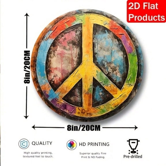 HELLOYOUNG 1pc Vintage Metal Wall Art Peace Sign 8"x8" Retro Hippie Decor for Home Bar Cafe Garage, Random Holes for Easy Install, Spring Wall Decor Room Decor Birthday Gift