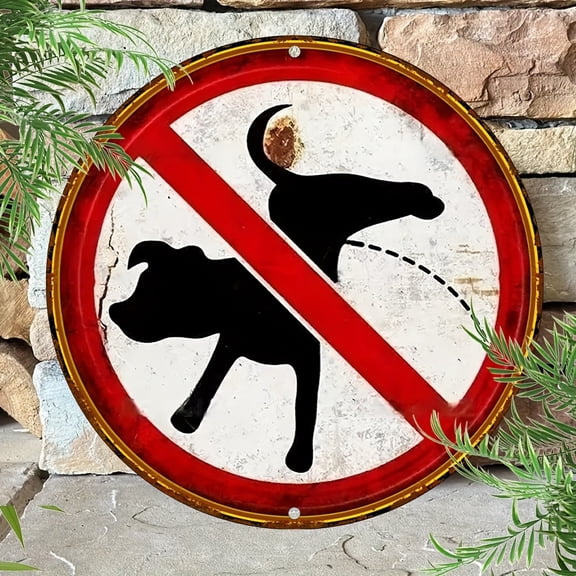 HELLOYOUNG 1pc Vintage "No Dog Pooping" Aluminum Sign, 8" - Round UV-Resistant Waterproof Rustic Border Home Decor