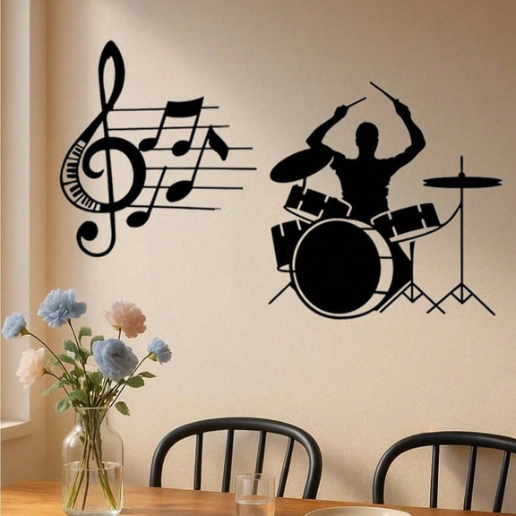 HELLOYOUNG 2 PCS Vintage Drummer Metal Wall Art Set, Music Theme Home Decor with Abstract Holiday Design - Rustproof Waterproof Durable for Living Room Bedroom Bathroom Kitchen Gift