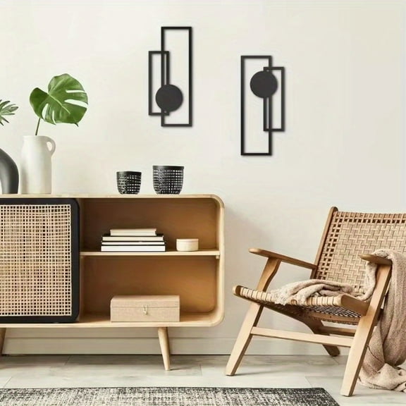 HELLOYOUNG 2 Pcs Metal Wall Decor Minimalist Abstract Vertical Sculptures Geometric Design for Modern Home Office Wall Sculptures