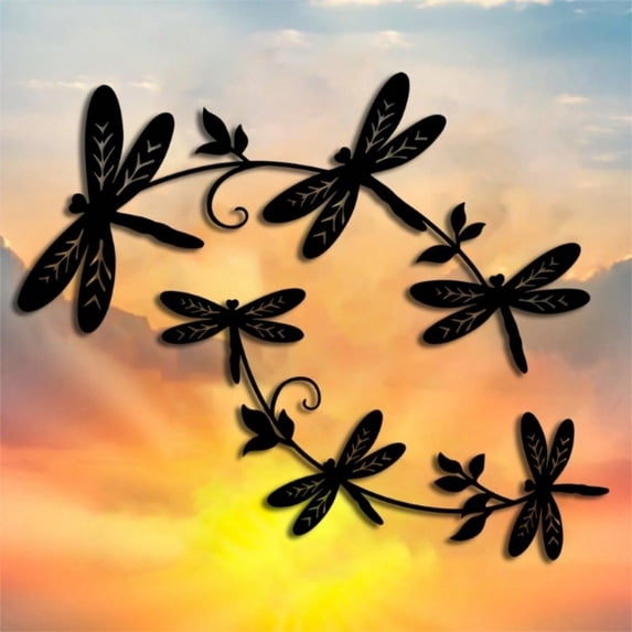 HELLOYOUNG 2-Piece Dragonfly Metal Wall Art Set, Elegant Iron Garden Sculptures for Indoor Outdoor Yard Patio Balcony Home Decor, Housewarming Birthday Halloween Christmas New Year Gift for Women